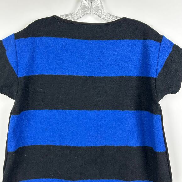 Madewell Wool Brushed Rugby-Striped Top Blue Black Short Sleeve Womens Sz Small - Picture 9 of 11